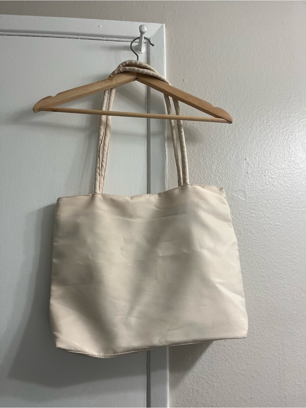 Prada Cream Satin Tote with Triangle Logo Plaque - Picture 2 of 7